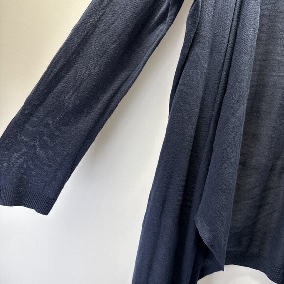 Susan Graver Women's Cardigan Large Solid Navy Blue Lightweight Asymmetrical Hem - Picture 4 of 8